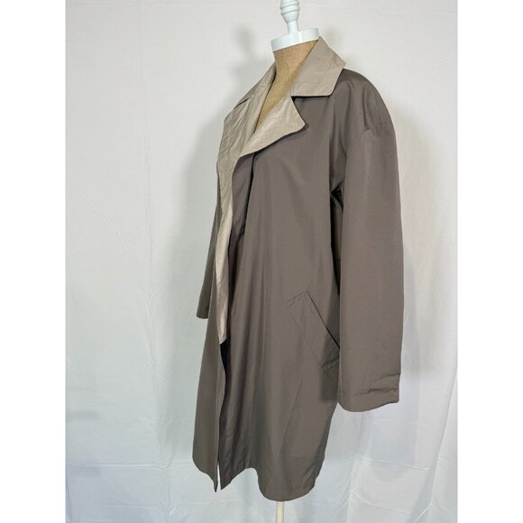 MAX MARA Grey Beige Nylon Rain Trench Coat Reversible Long Jacket Pockets Sz 6 - Picture 11 of 16